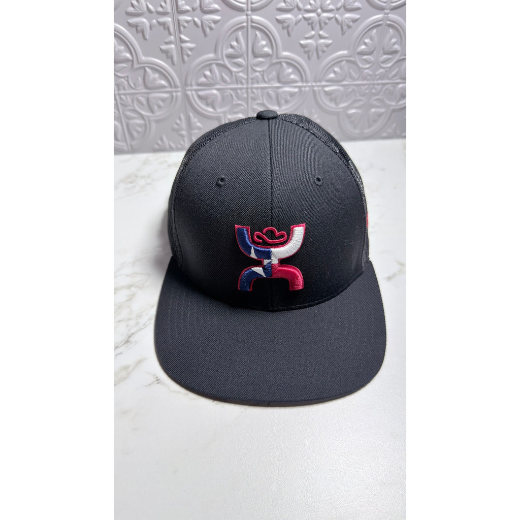 Hooey Texican Black Trucker Hat Red White Blue Logo Snapback Mesh Cap
