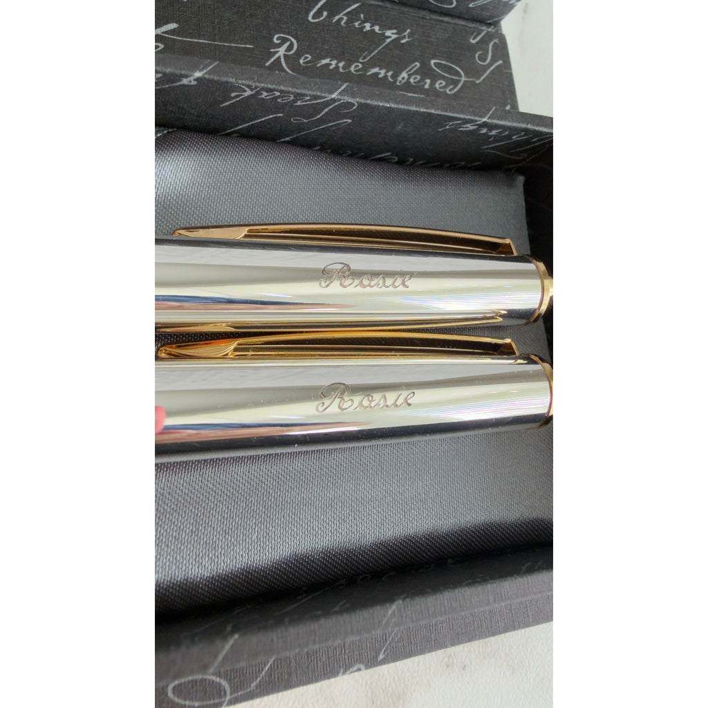 Things Remembered Reflections Pen & Pencil Set Engraved "Rosie" Silver & Gold NEW