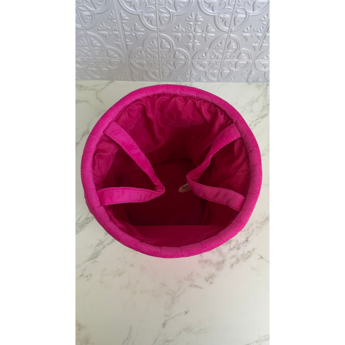 Target Bright Pink Velvet Collapsible Storage Bin Basket Tapered Cylinder NEW