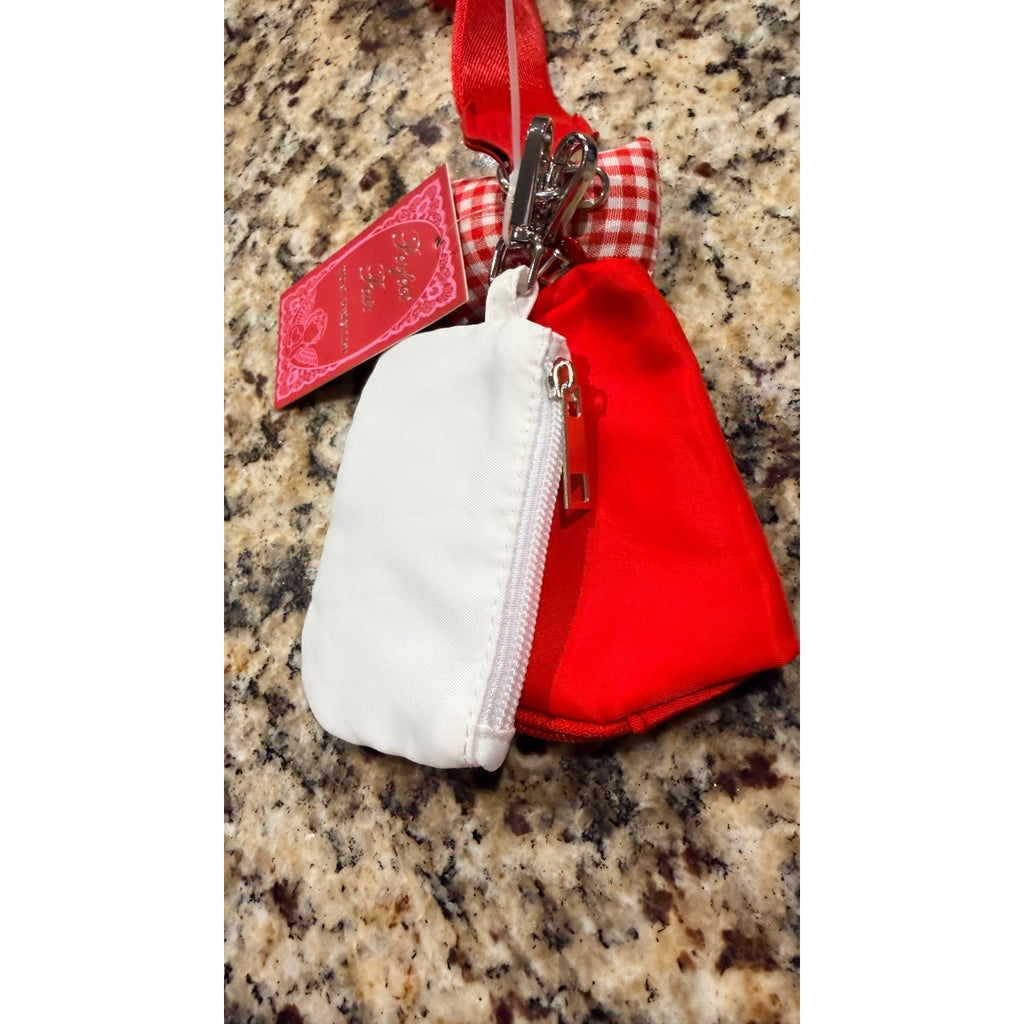 NWT Dual Pouch Wristlet Bag Charm Strap - Red / Gingham