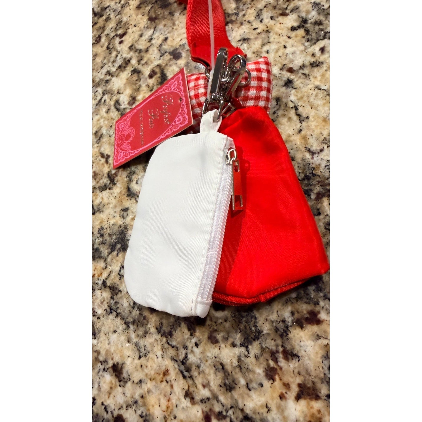 NWT Dual Pouch Wristlet Bag Charm Strap - Red / Gingham