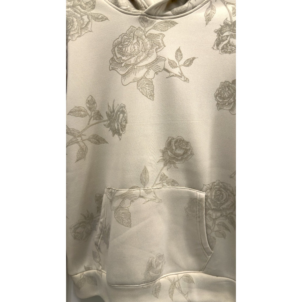 NWT Drill Social Club Rose Print Hoodie Men's Medium Ecru Flocked Fleece