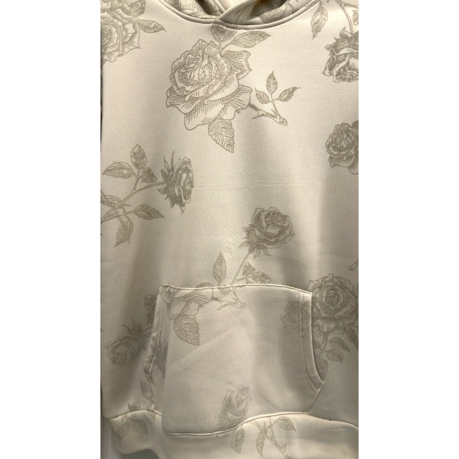 NWT Drill Social Club Rose Print Hoodie Men's Medium Ecru Flocked Fleece