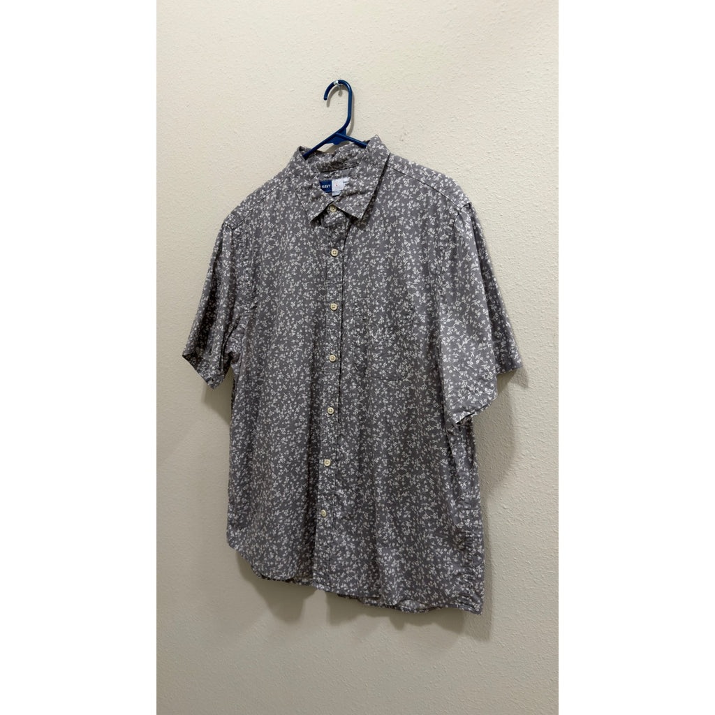 Old Navy Men's Everyday Short-Sleeve Cotton Button-Down Grey Floral Large