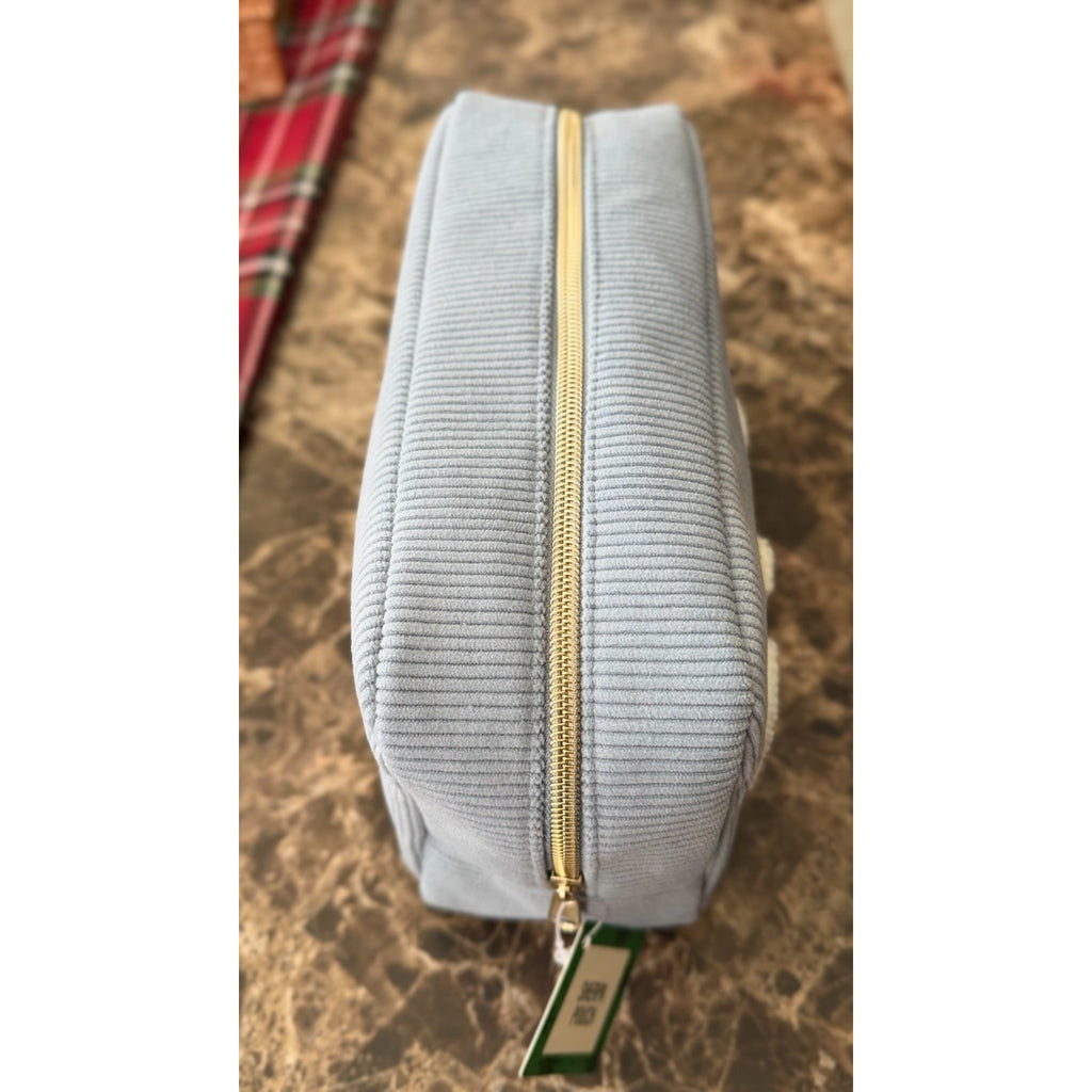 Festive Voice Corduroy Zippered Pouch - Blue "GLAM" Cosmetic/Travel Bag (NWT)