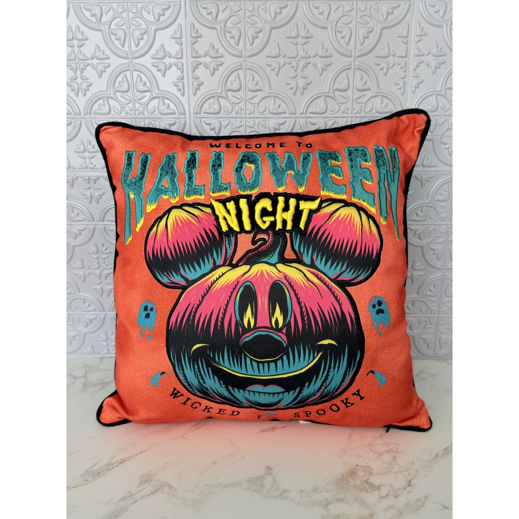 Disney Parks Halloween 2023 Mickey Pumpkin Jack-O'-Lantern Throw Pillow 17" NEW