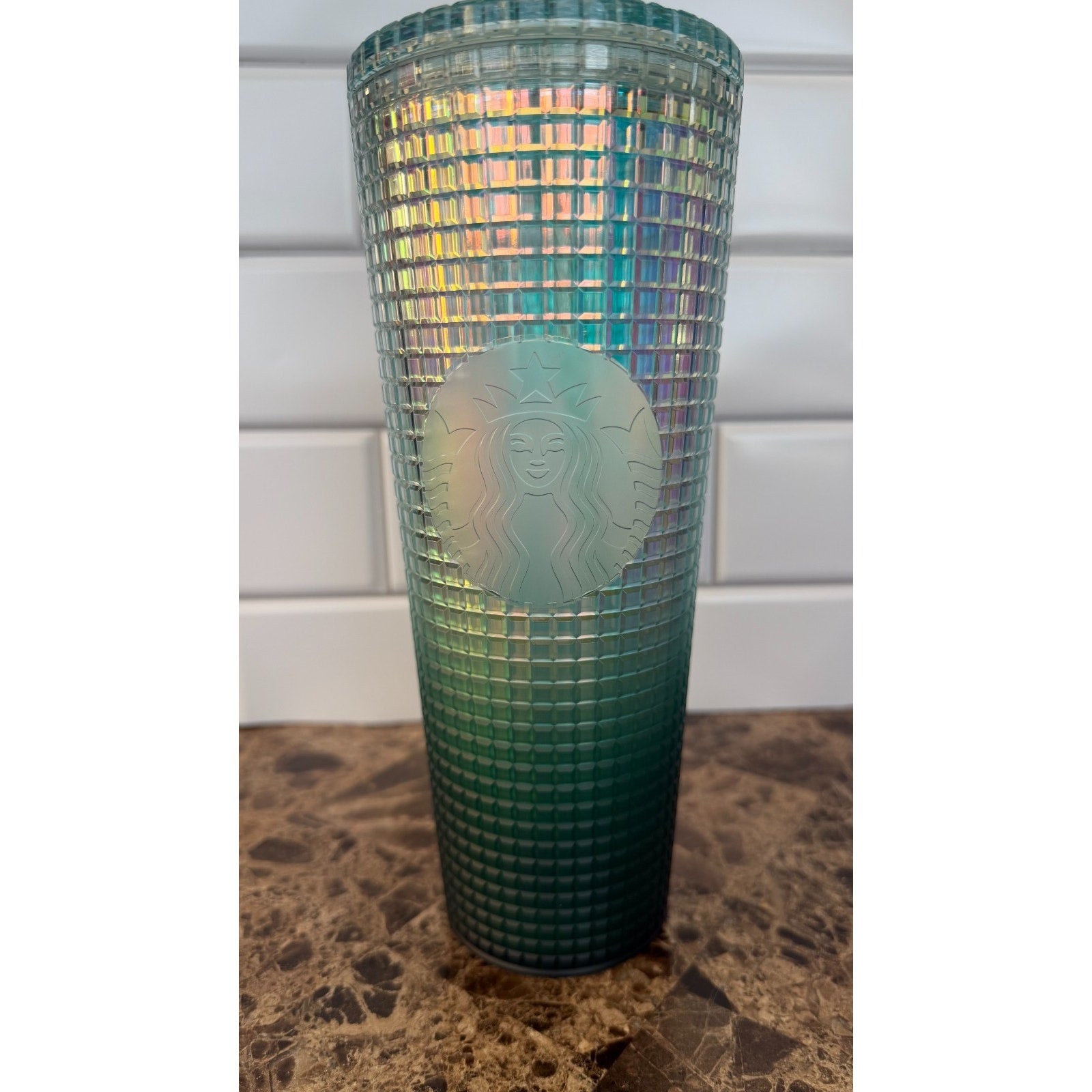 NEW Starbucks 2023 Green Ombre Grid Venti Cold Cup Tumbler 24oz