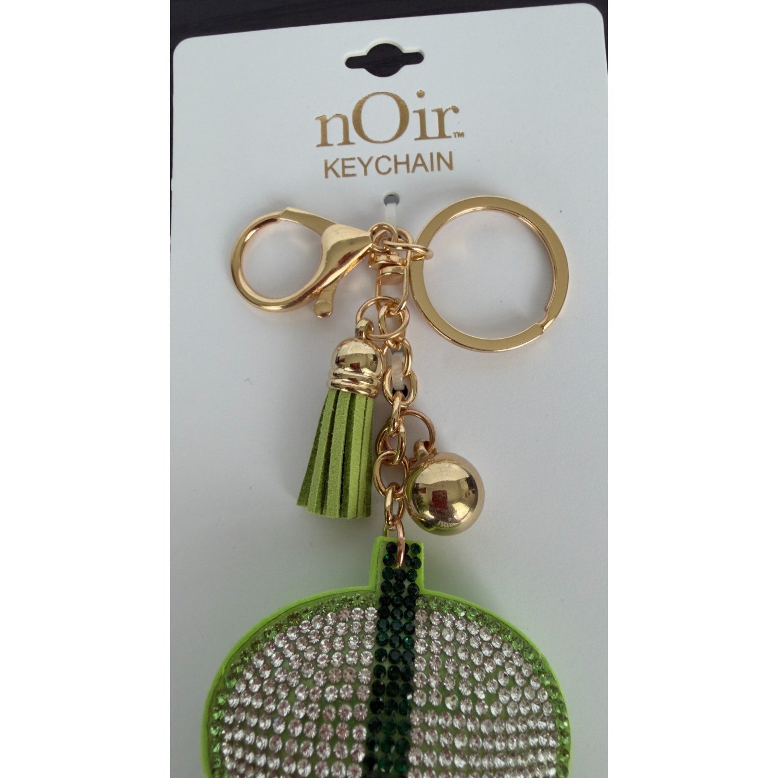 Bling Rhinestone Green Boba Tea Puffy Keychain - Tassel Bag Charm - NEW