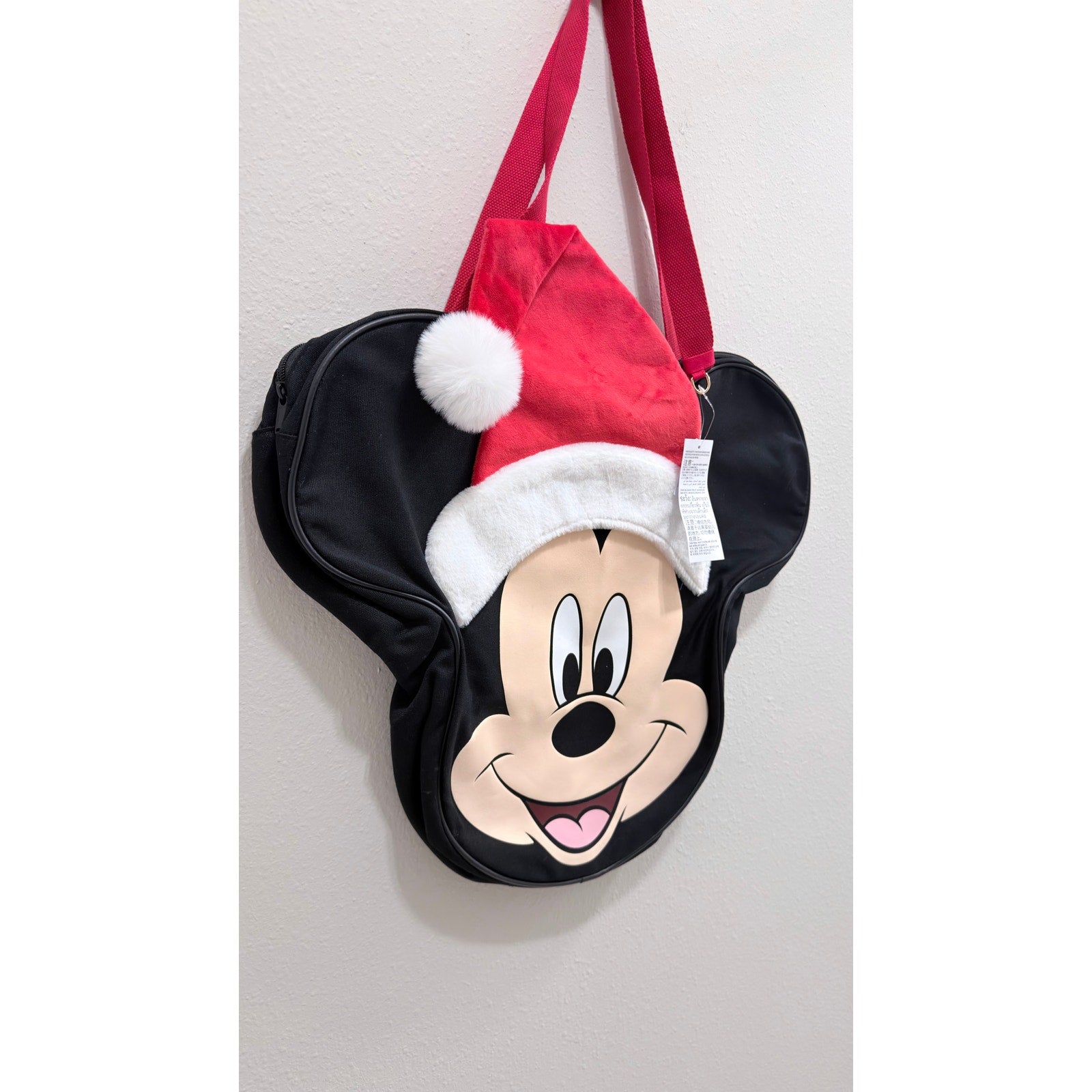 Disney Parks Christmas Santa Mickey Mouse Big Face Holiday Canvas Tote Bag NWT