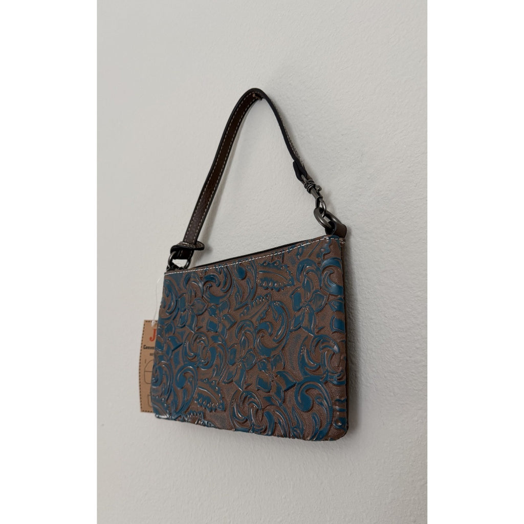 Justin Boots Embossed Convertible Wristlet Blue/Brown NEW