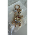 Ocean Style Gold Rhinestone Sea Turtle Keychain Bag Charm Heart & Pearl NEW