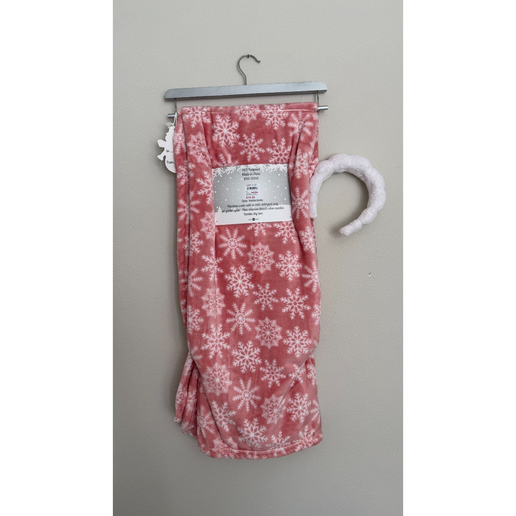 Plush Pink Snowflake 50x60 Throw Blanket and Headband Set NEW