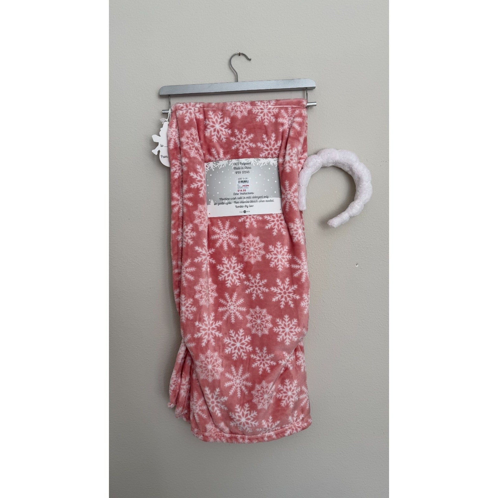 Plush Pink Snowflake 50x60 Throw Blanket and Headband Set NEW