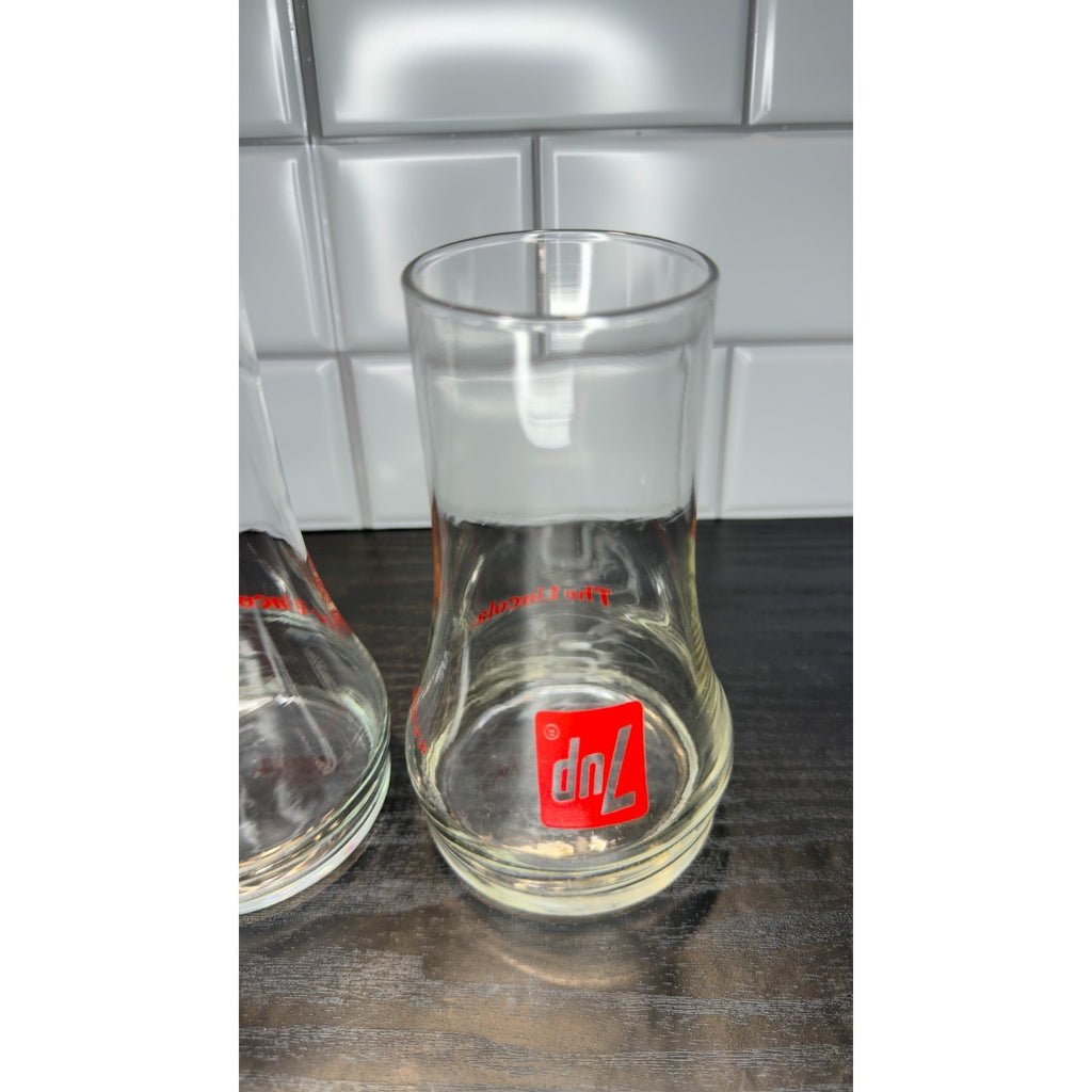 Vintage Set of 2 7Up The Uncola Upside Down Soda Glasses - 1980s Retro