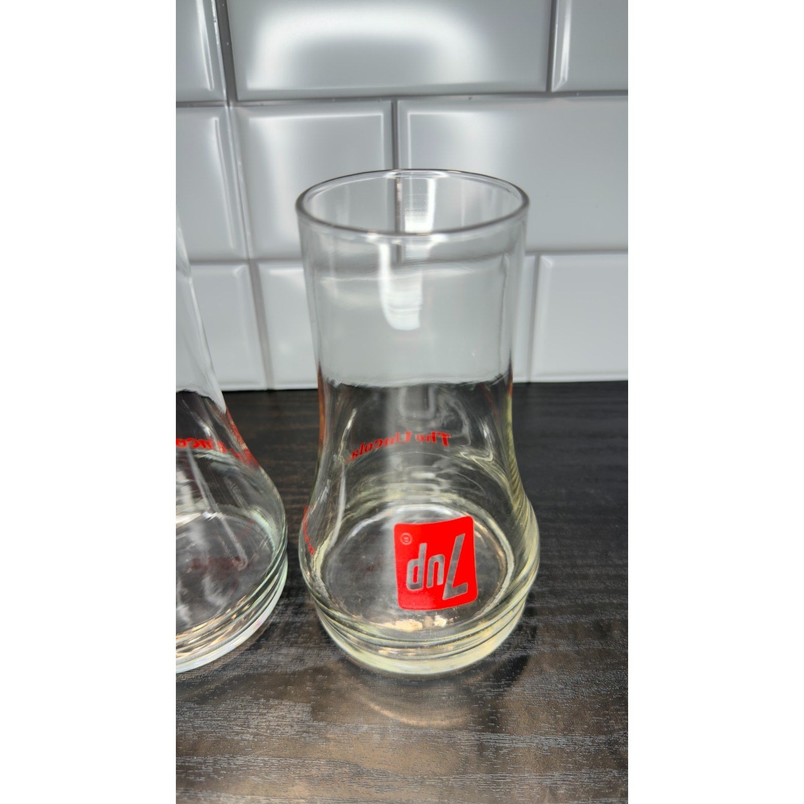Vintage Set of 2 7Up The Uncola Upside Down Soda Glasses - 1980s Retro