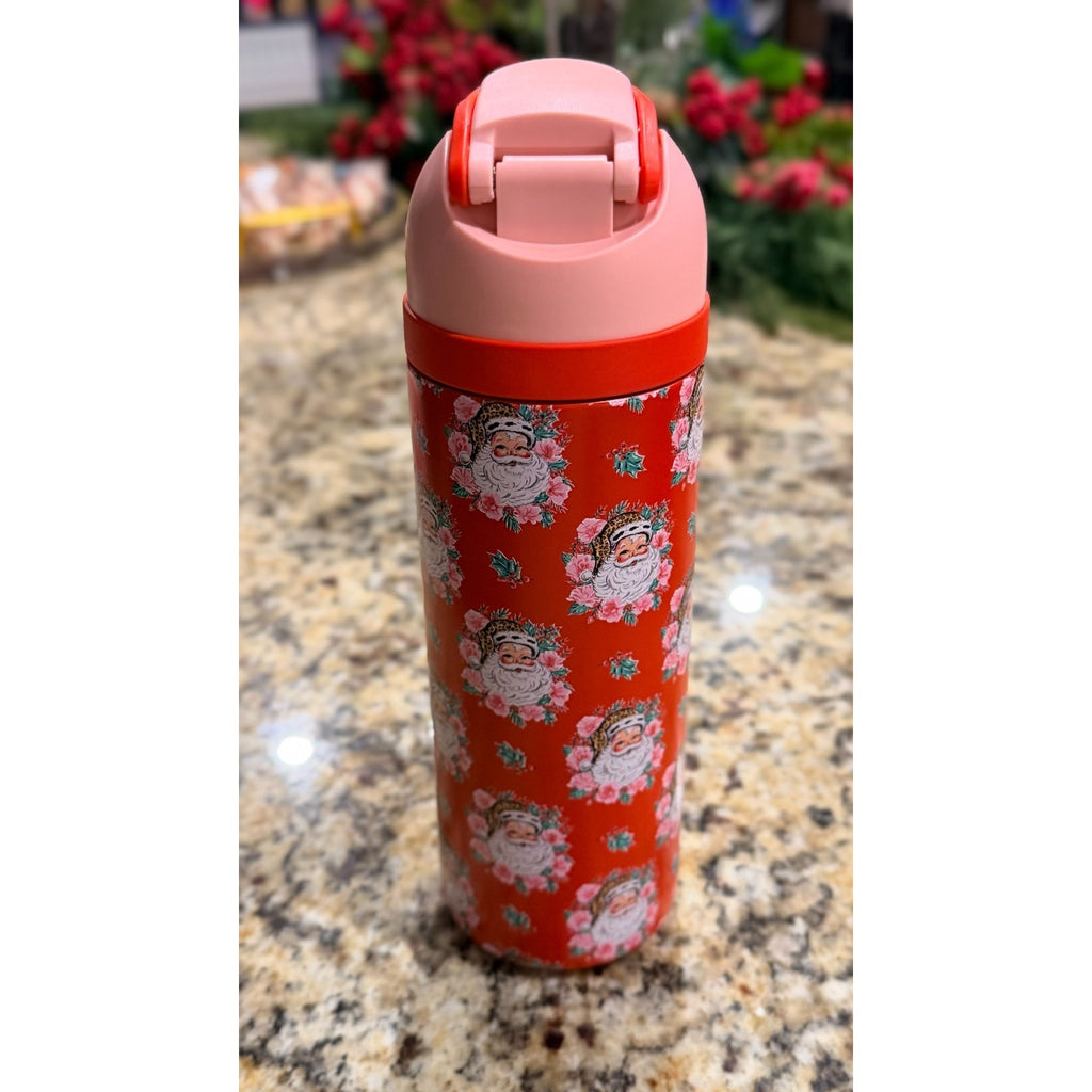 NWT Simply Belle "Vintage Floral Santa" Stainless Steel Bottle — 24 oz
