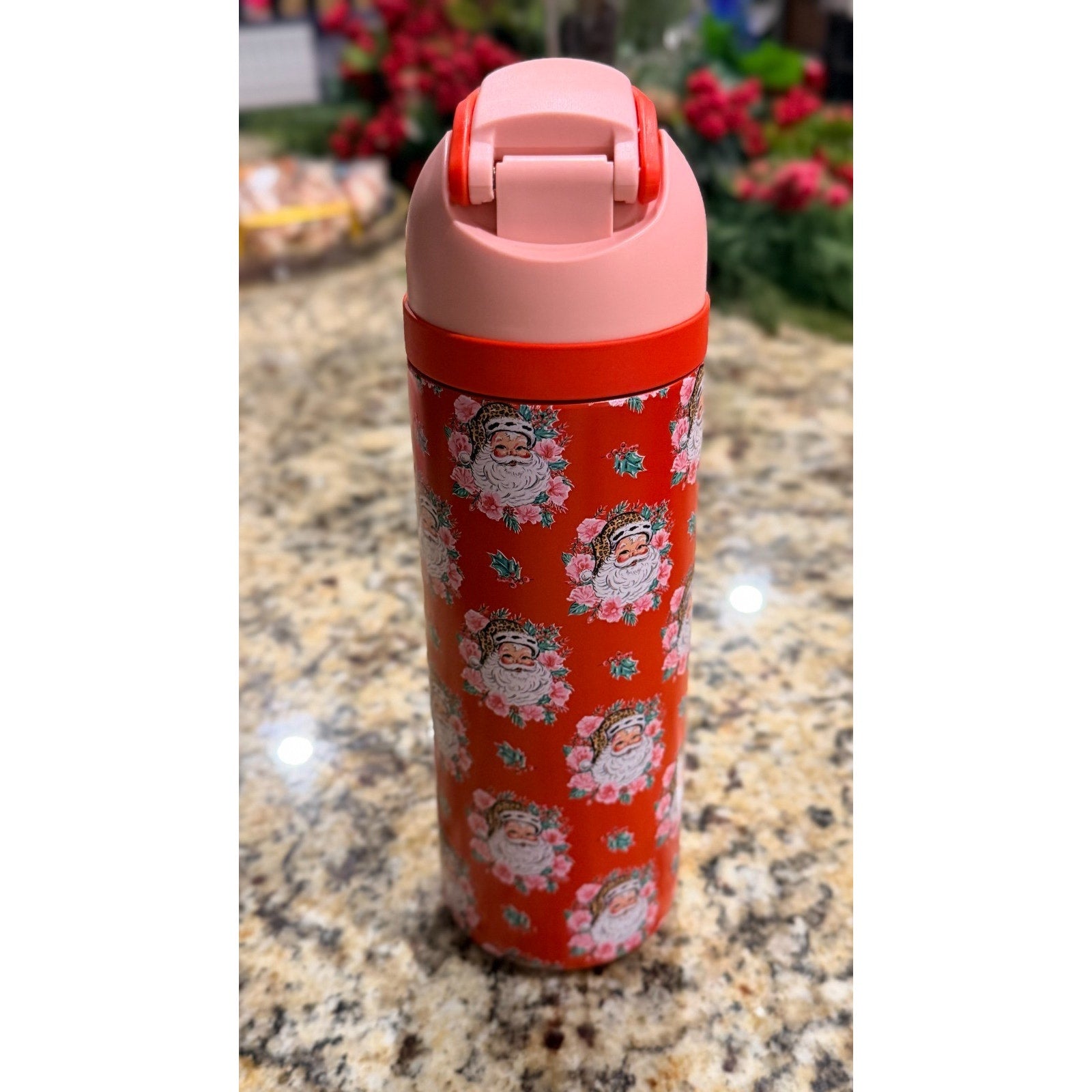 NWT Simply Belle "Vintage Floral Santa" Stainless Steel Bottle — 24 oz
