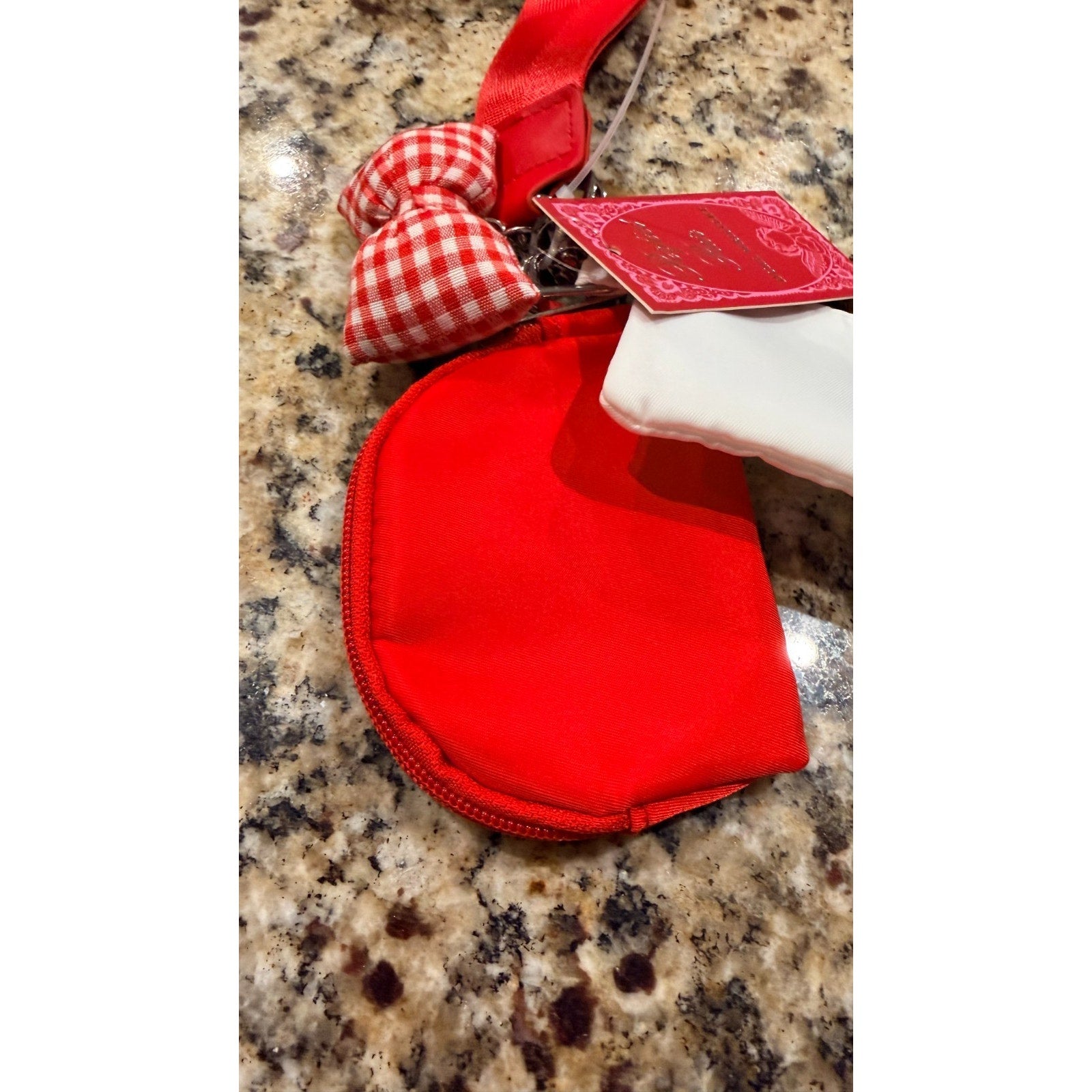 NWT Dual Pouch Wristlet Bag Charm Strap - Red / Gingham