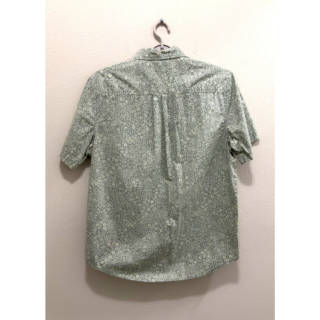 Free Assembly Men's Large Green Floral Print Button Down Short Sleeve Shirt