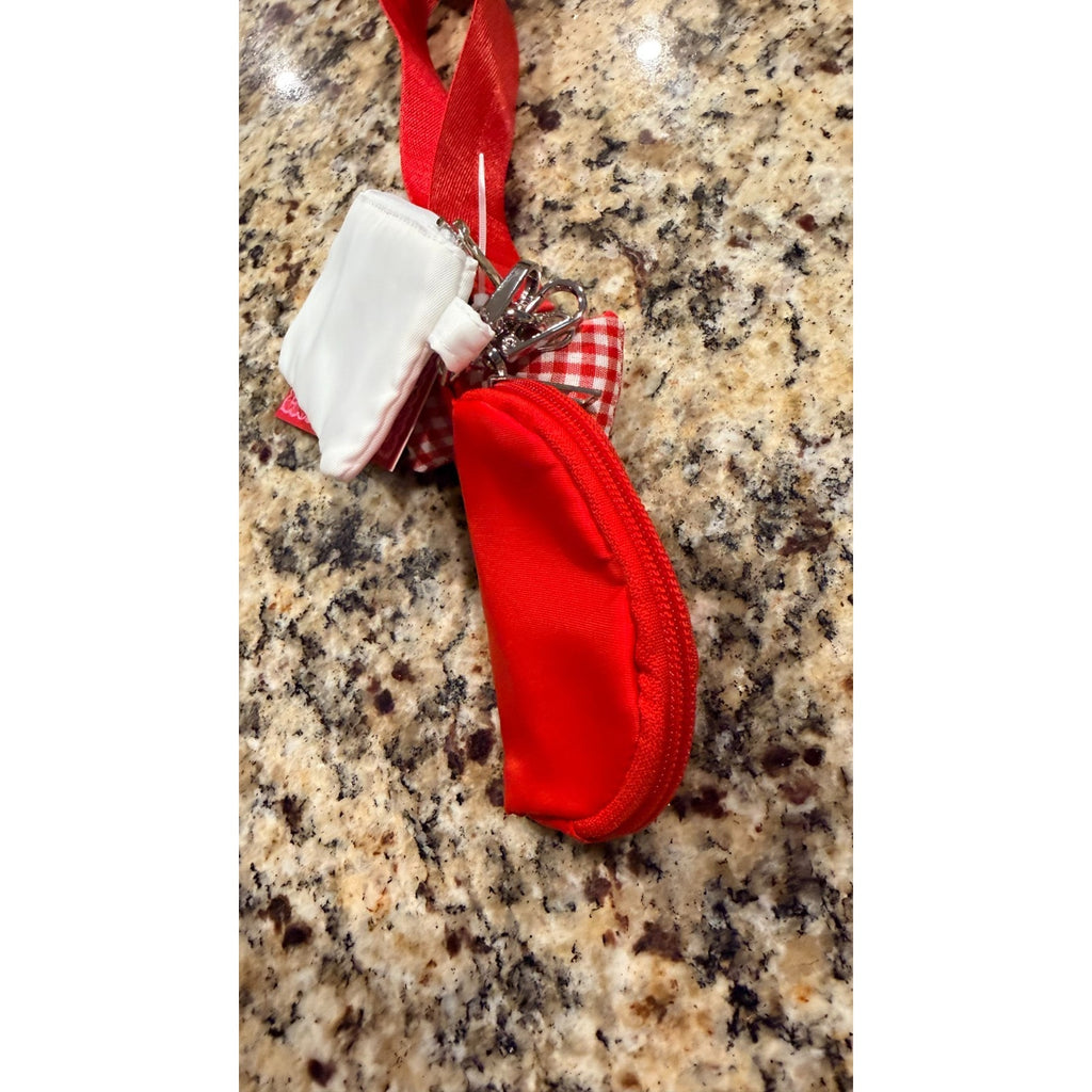 NWT Dual Pouch Wristlet Bag Charm Strap - Red / Gingham