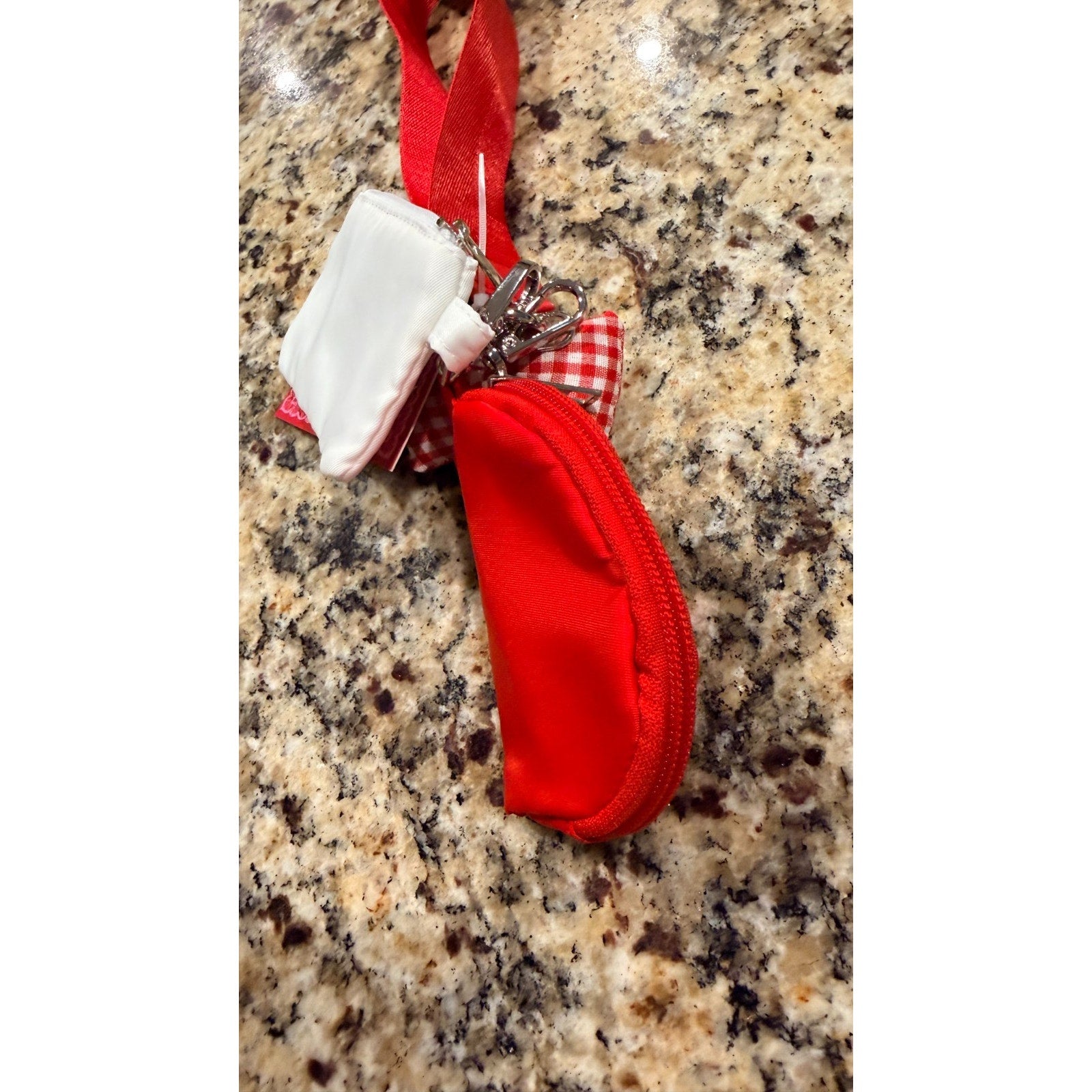 NWT Dual Pouch Wristlet Bag Charm Strap - Red / Gingham