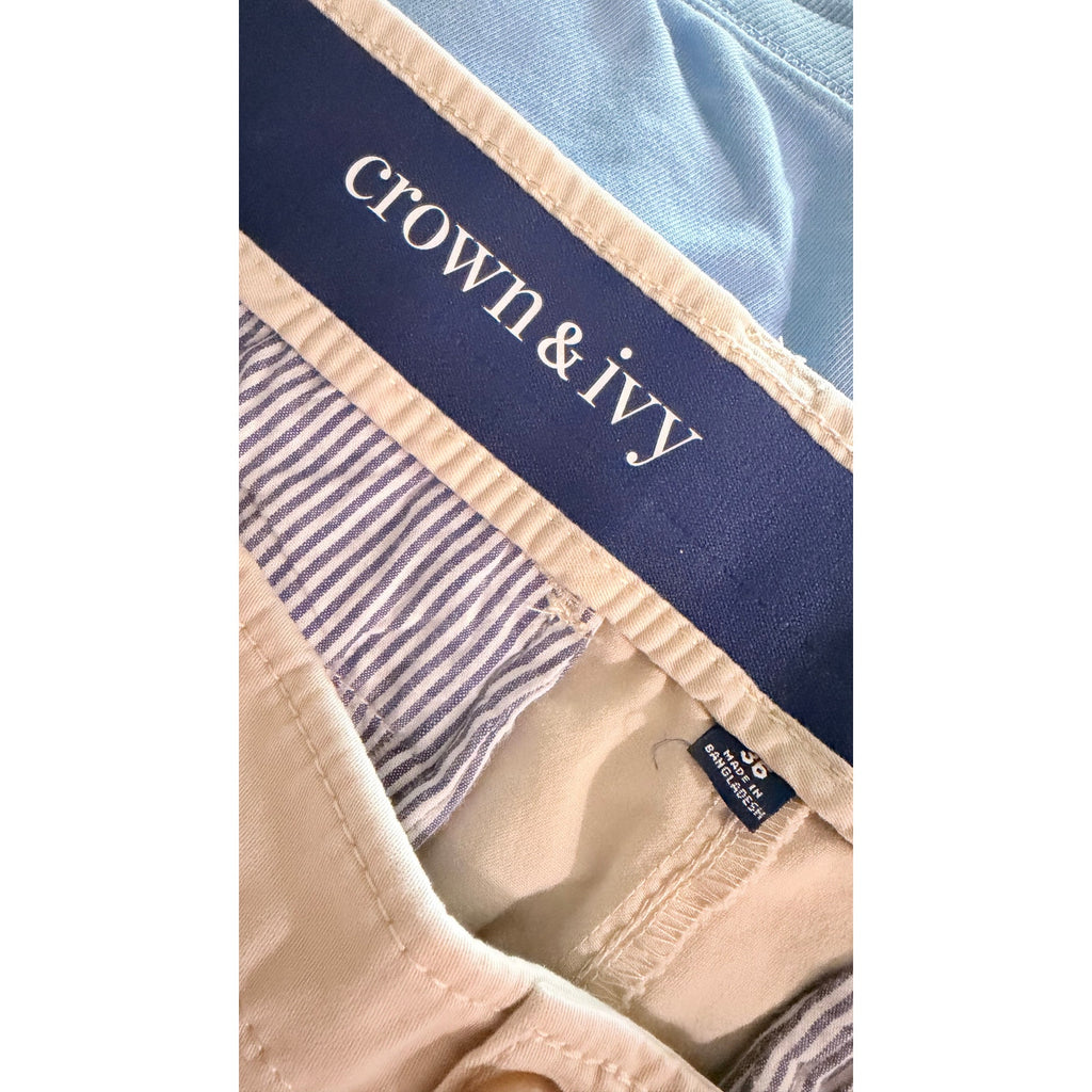 Crown & Ivy Men's Motion Flex Chino Shorts - Khaki / Tan, Size 36 (Preowned)