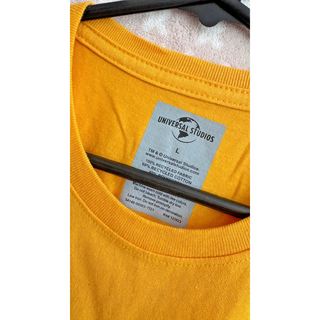Universal Studios Yellow T-Shirt "Peace Love & Ride the Movies" | Size XL