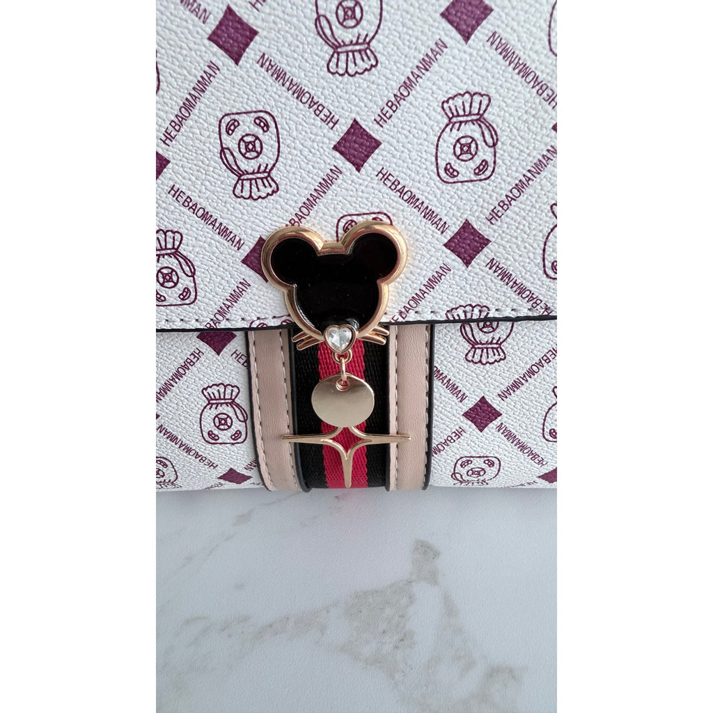 Mickey Mouse Charm Satchel Bag Women’s Handbag White Beige NEW