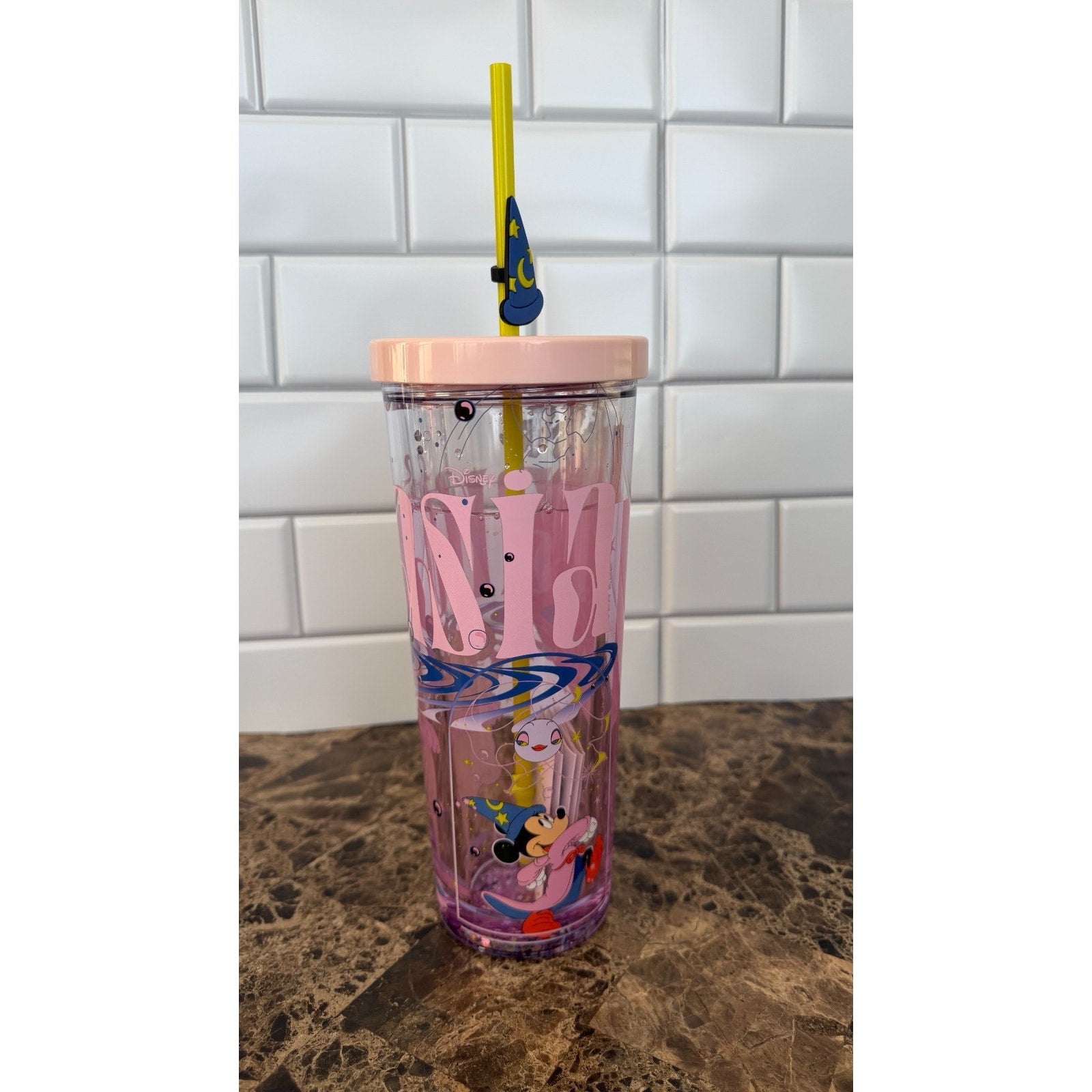 Disney Fantasia Liquid Glitter Tumbler with Sorcerer Hat Charm - 22oz