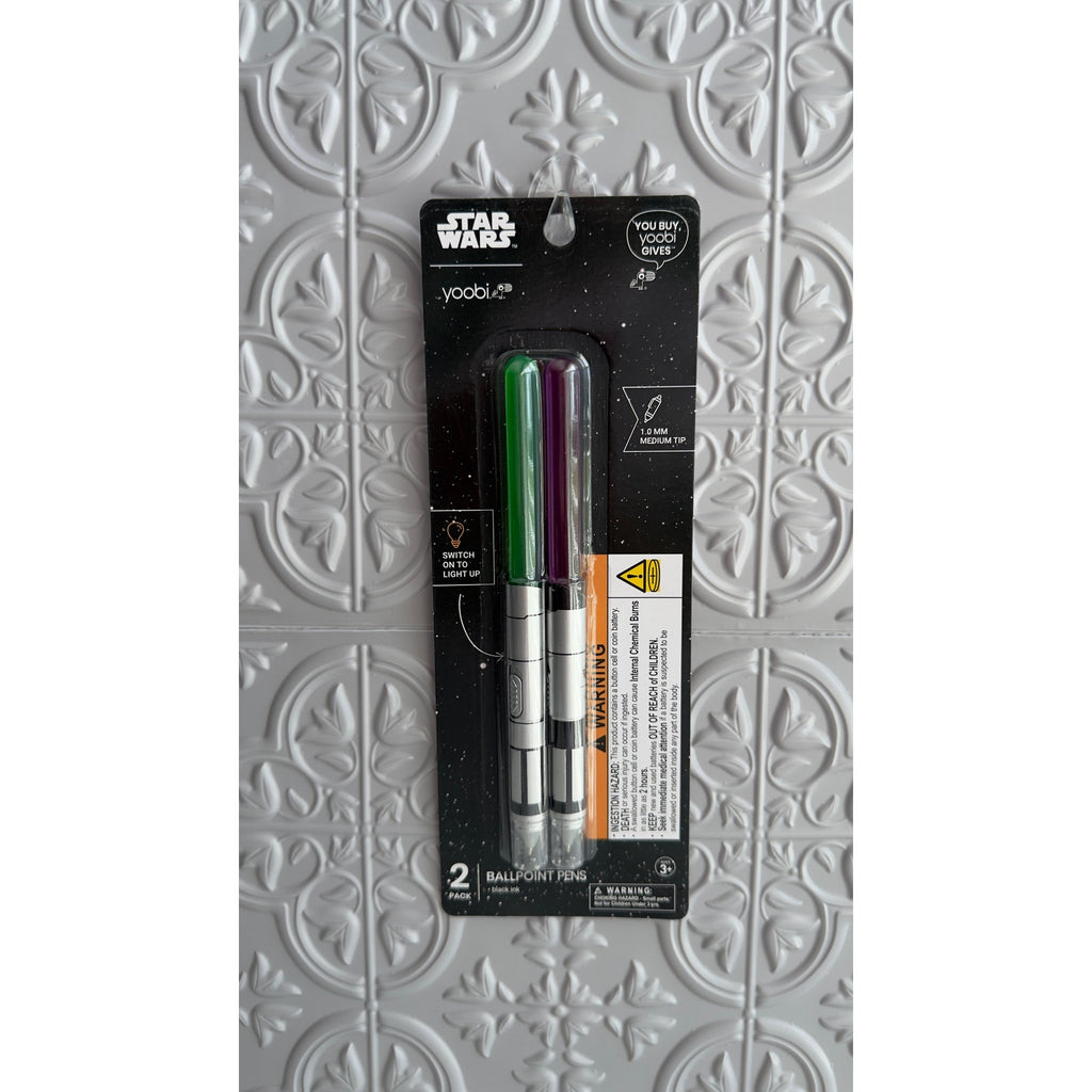 Yoobi Star Wars Light-Up Lightsaber Ballpoint Pens 2-Pack Green & Purple NEW