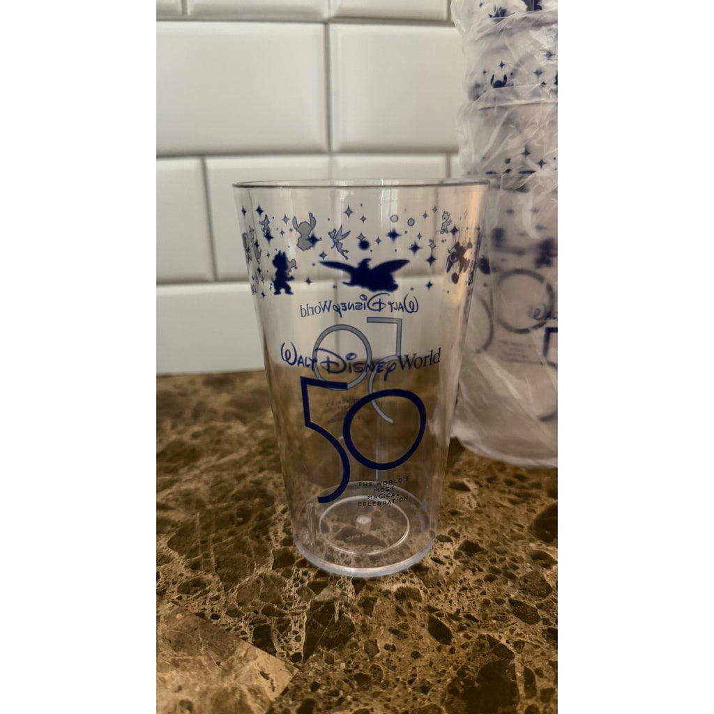 Walt Disney World 50th Anniversary Clear Plastic Cups - NEW Set of 8