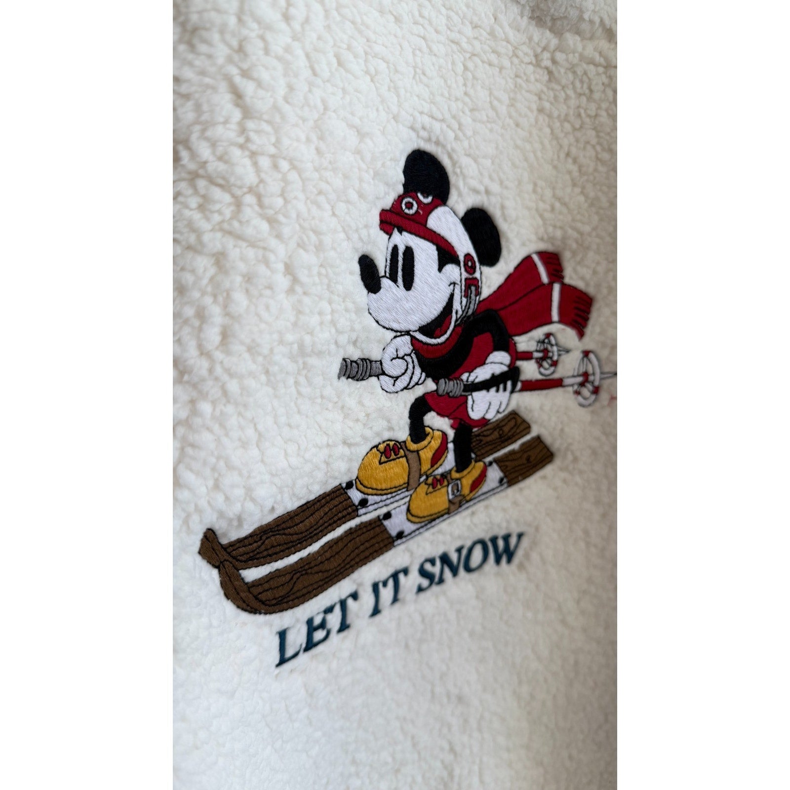 NEW Disney Women's Mickey Mouse Skiing Sherpa Quarter-Zip Pullover Large