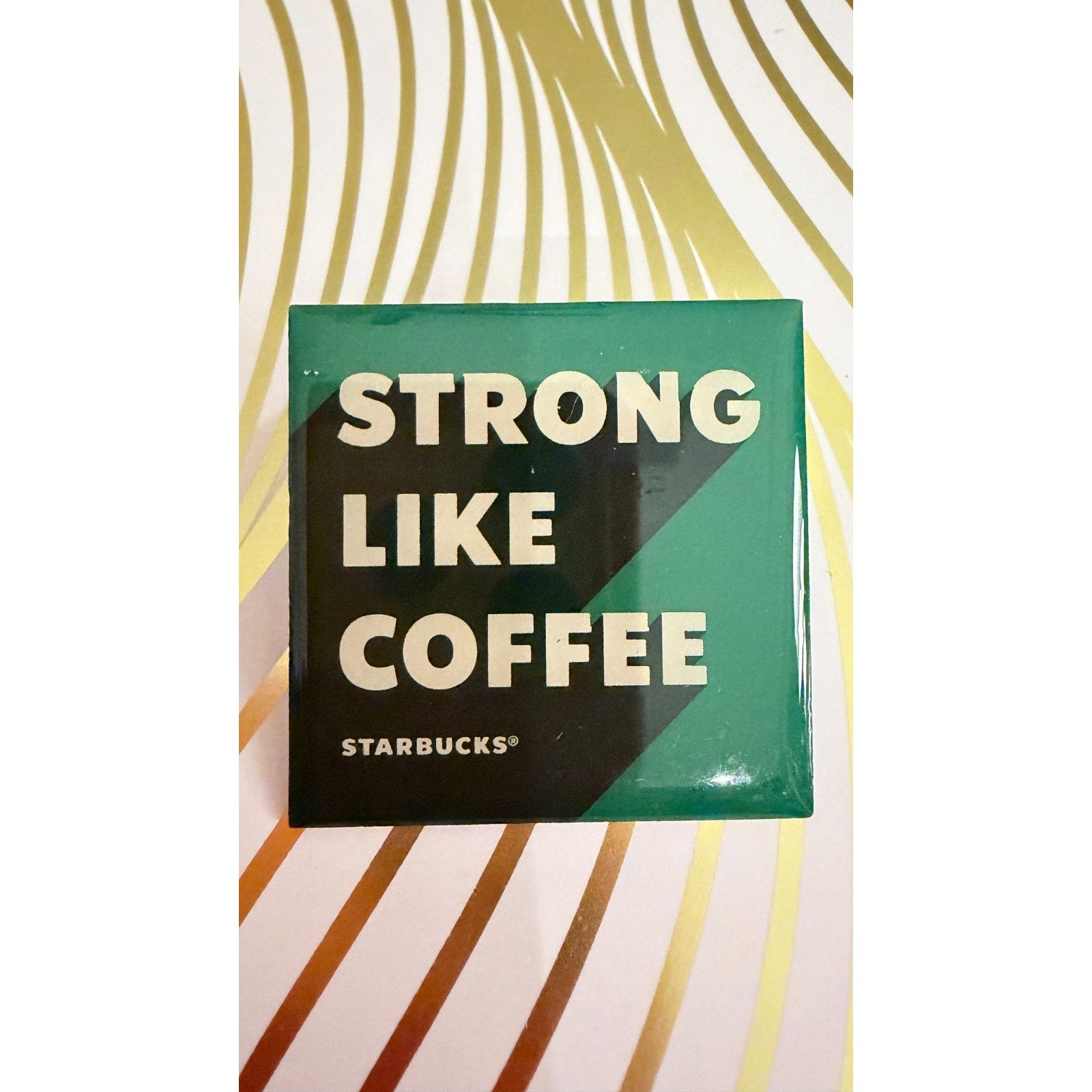 Starbucks Barista Pin STRONG LIKE COFFEE Green Black White Apron Flair NEW
