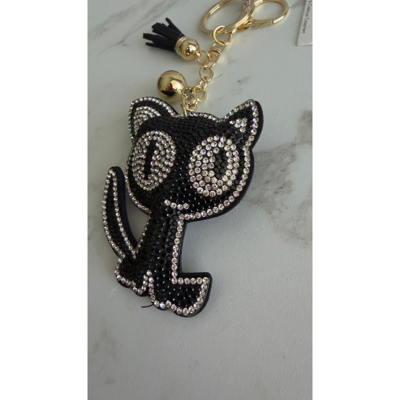 Juliet Crystal Avenue Rhinestone Black Cat Keychain Bag Charm NWT