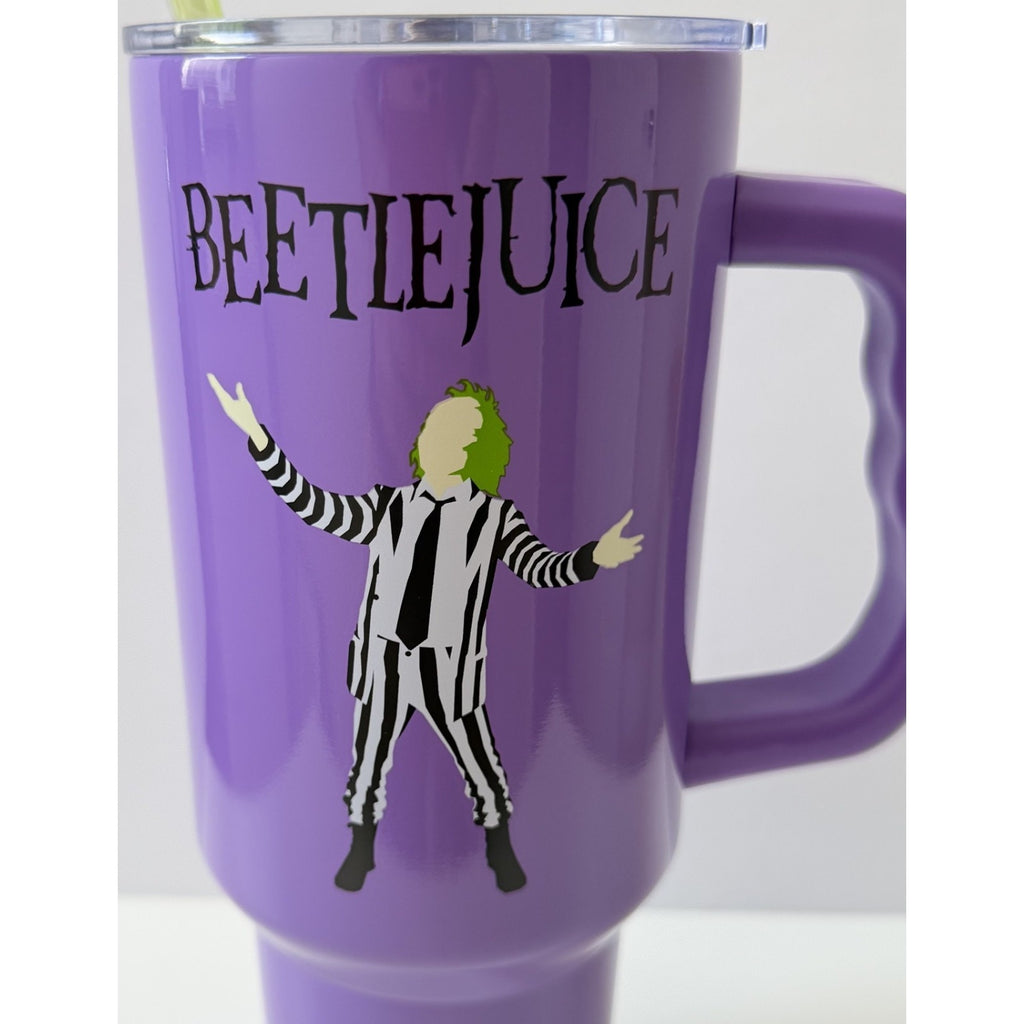 Silver Buffalo Beetlejuice 40oz Stainless Steel Tumbler with Handle Purple NWT