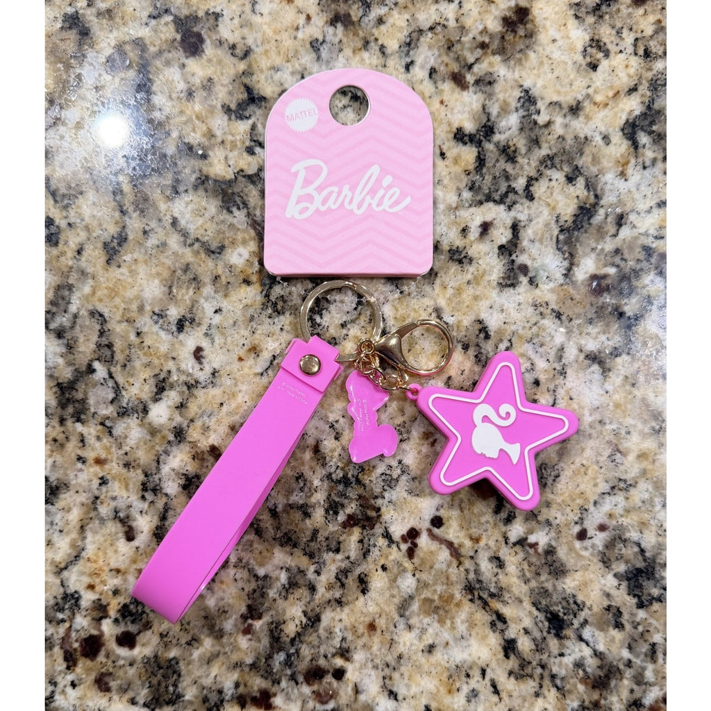 NEW Barbie Iconic Pink Logo Keychain Purse Charm Pink and White