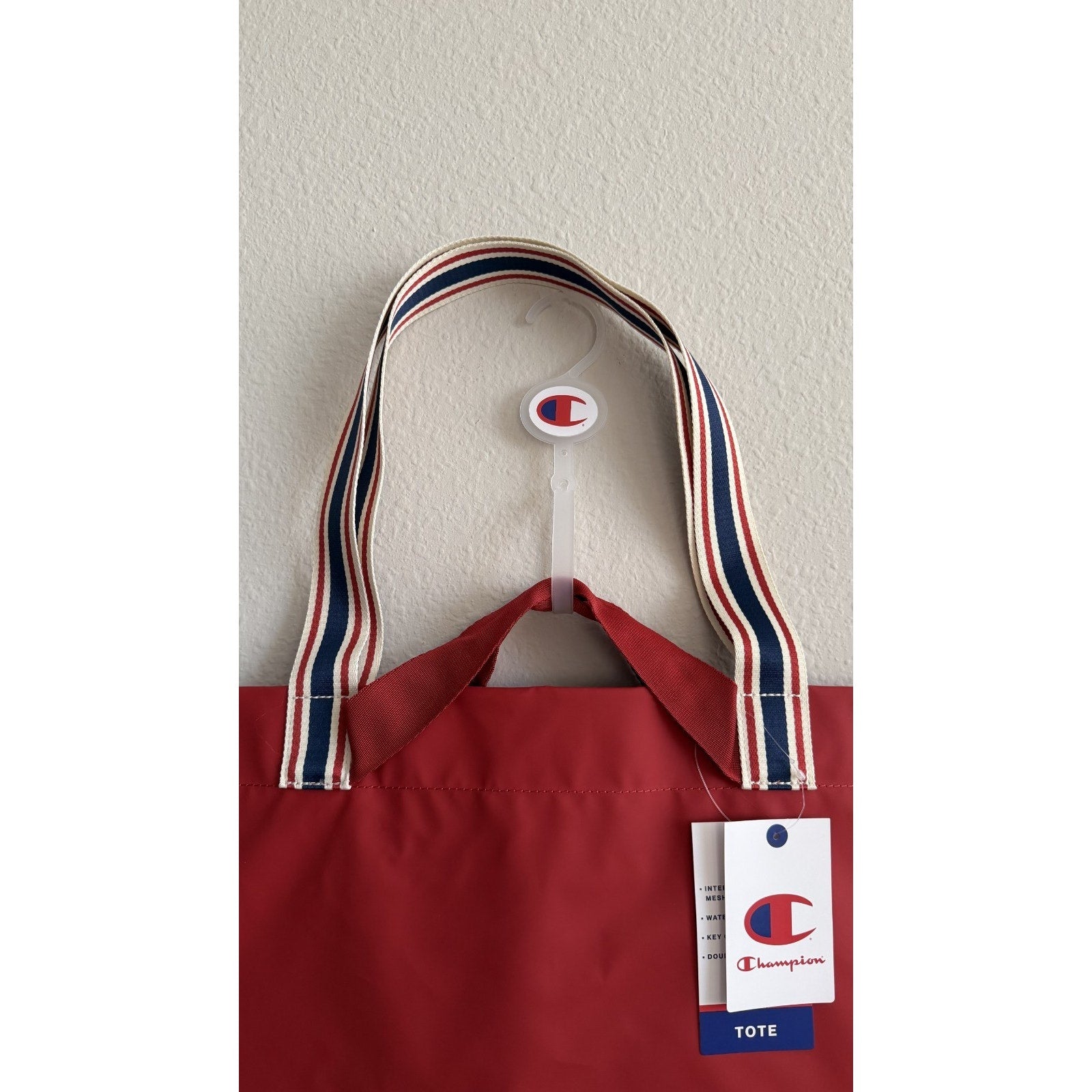 NEW Champion Harbor Tote Bag Red Canvas Striped Handles