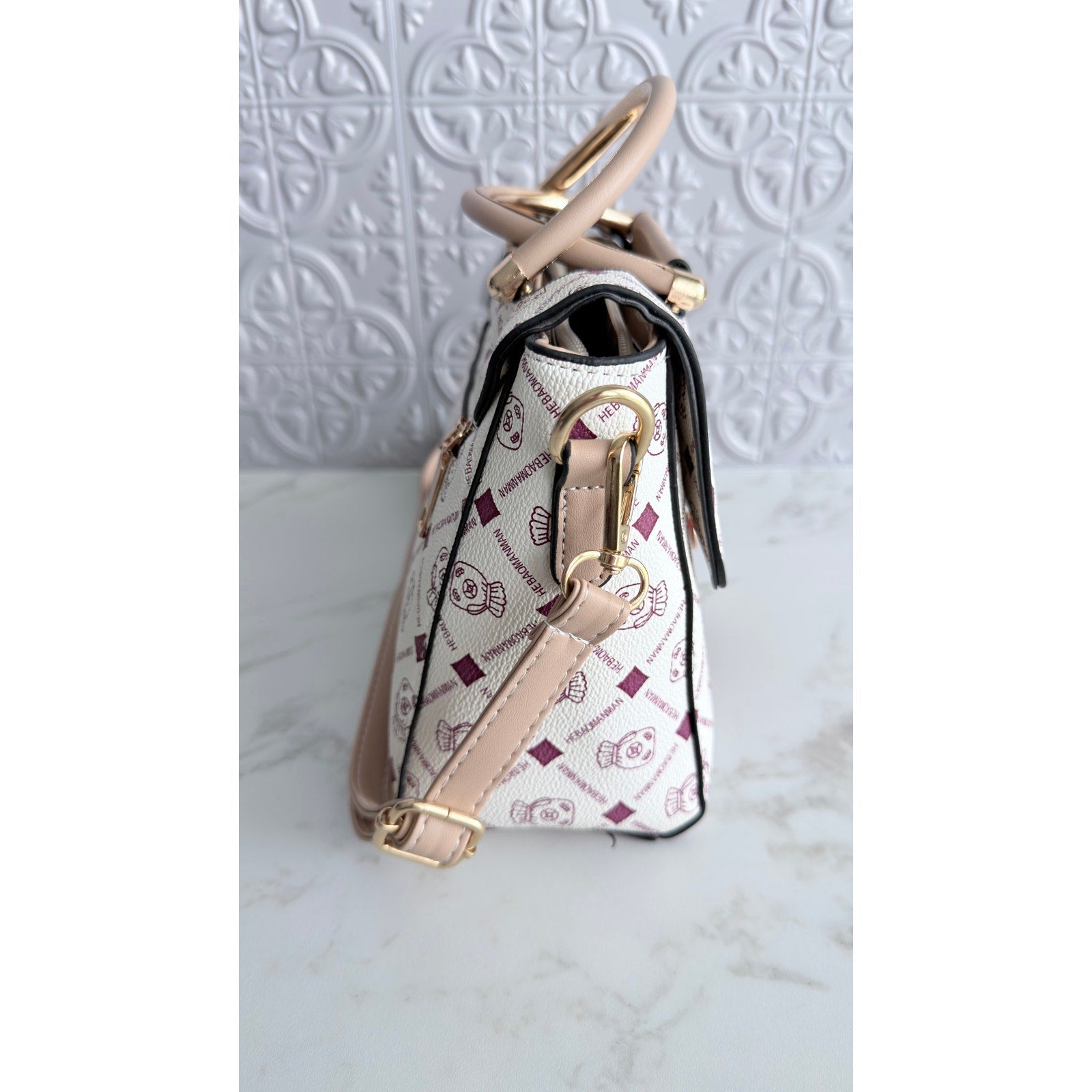 Mickey Mouse Charm Satchel Bag Women’s Handbag White Beige NEW