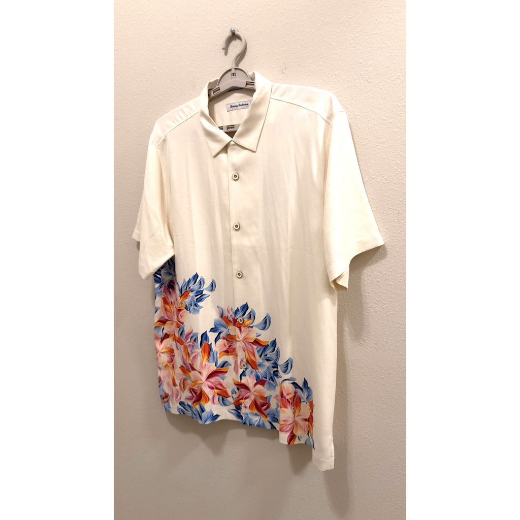 Tommy Bahama Paradise Petals Silk Camp Shirt Ivory White Men's Large NWT