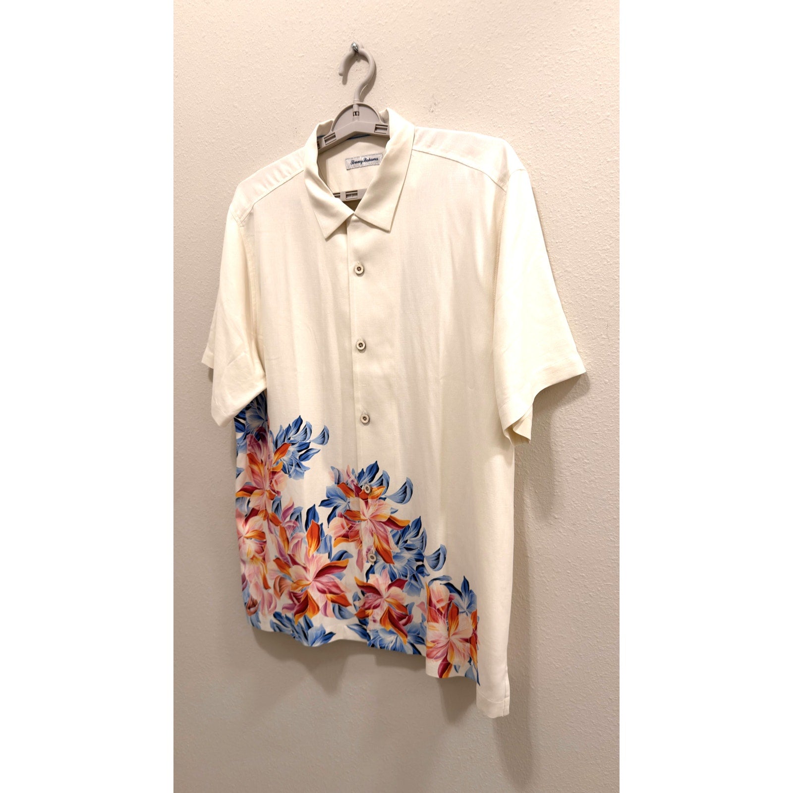 Tommy Bahama Paradise Petals Silk Camp Shirt Ivory White Men's Large NWT