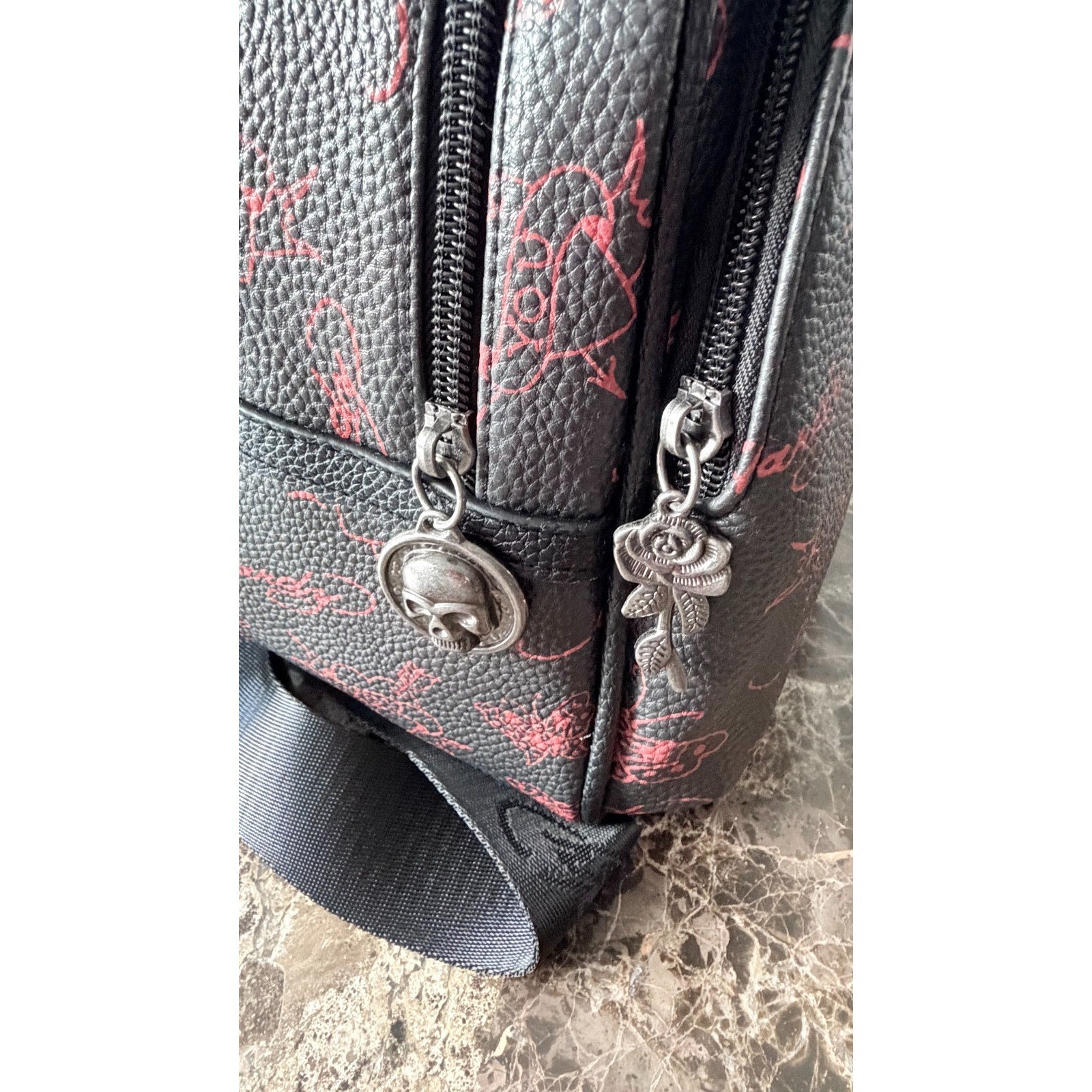 NEW Ed Hardy Black & Red Tattoo Design Mini Backpack - Butterfly & Skull Charms