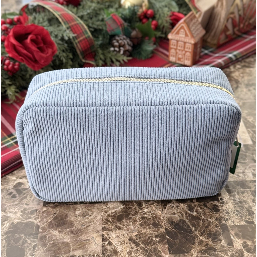 Festive Voice Corduroy Zippered Pouch - Blue "GLAM" Cosmetic/Travel Bag (NWT)