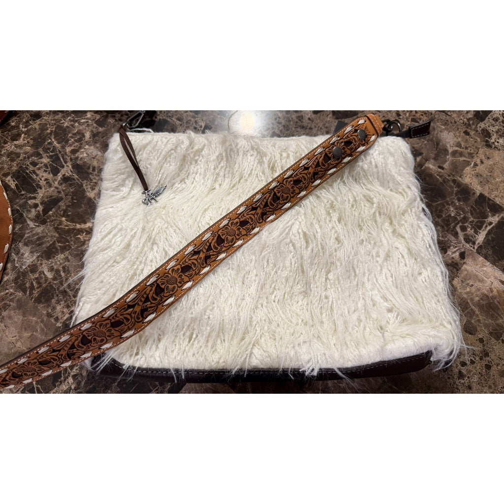 Angel Ranch Angora Messenger Conceal Carry Handbag - Floral Tooled Strap NWT