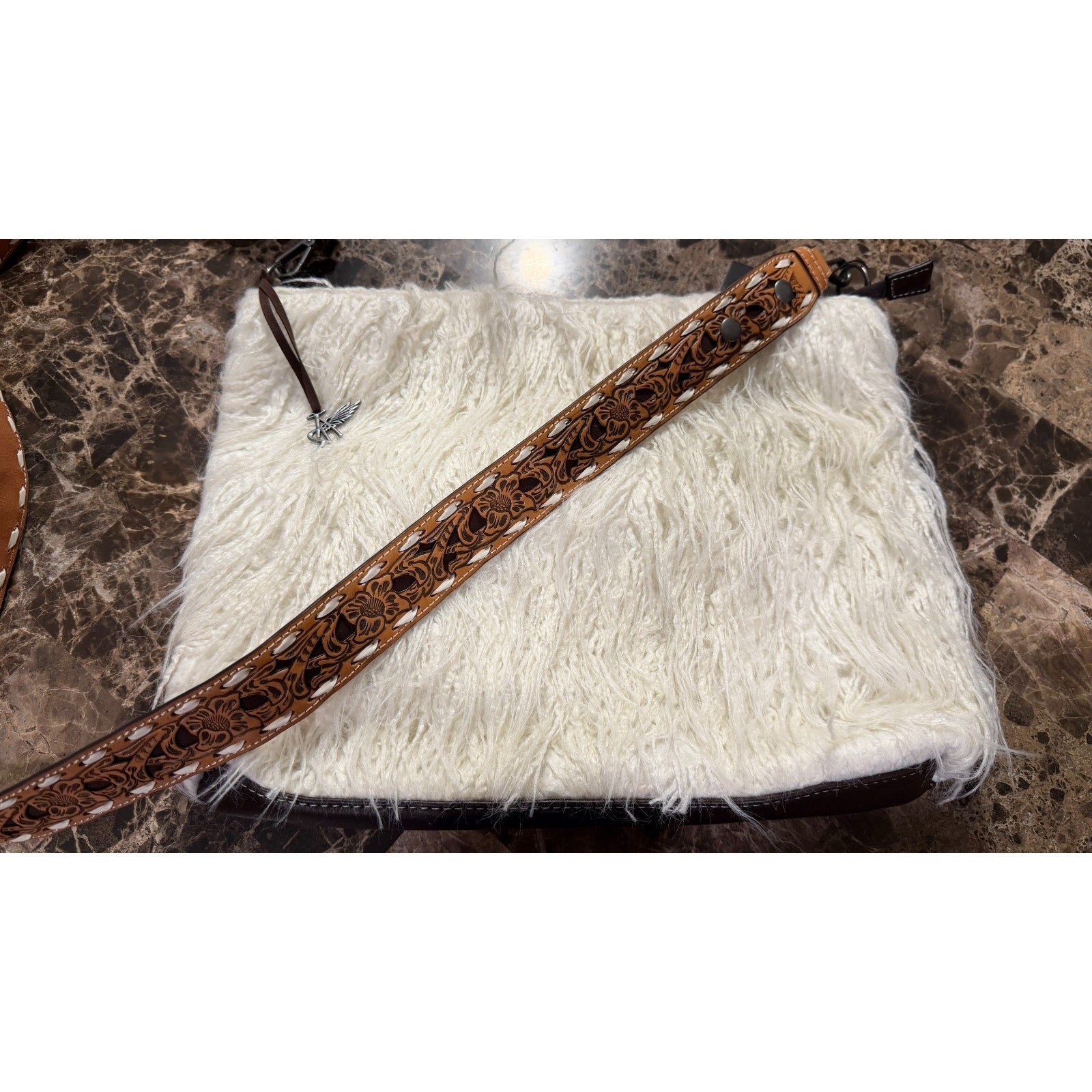 Angel Ranch Angora Messenger Conceal Carry Handbag - Floral Tooled Strap NWT