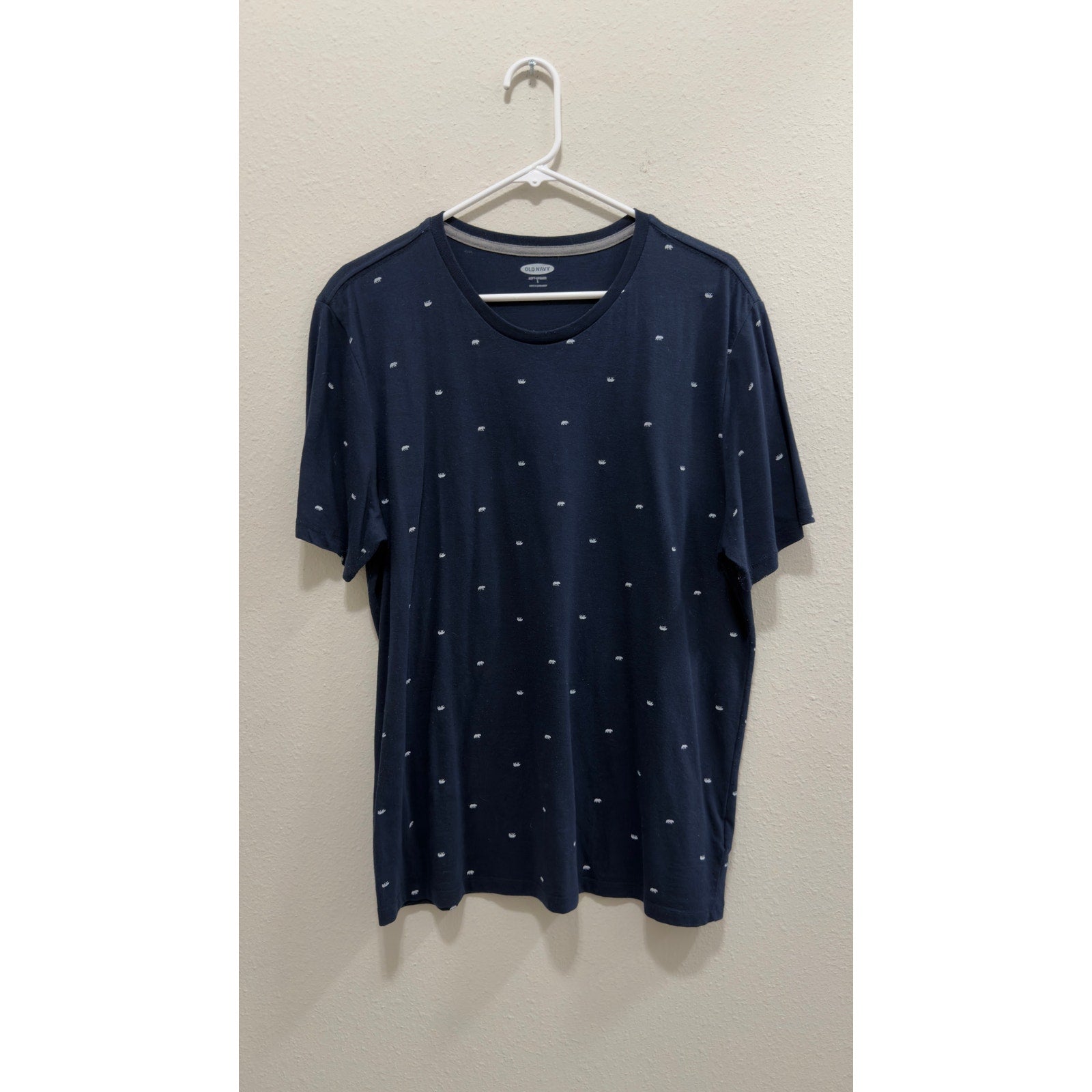 Old Navy Men's Navy Blue Grizzly Bear Mini Print Soft Washed T-Shirt Size Large