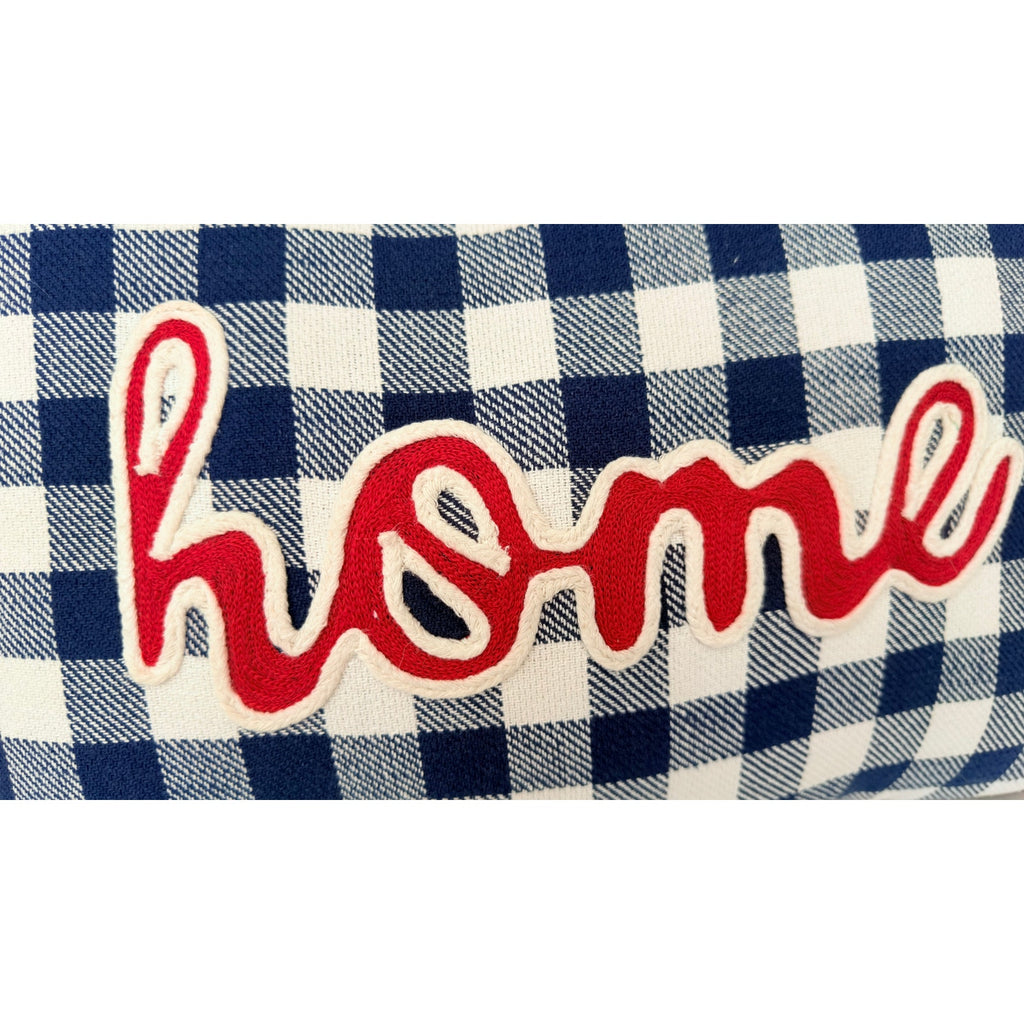 Farmhouse Blue Buffalo Check "Home" Embroidered Decorative Pillow NEW