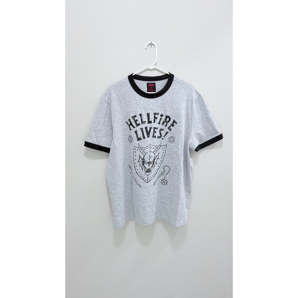 NWT Netflix Stranger Things x Primark "Hellfire Lives!" Ringer Tee - XL