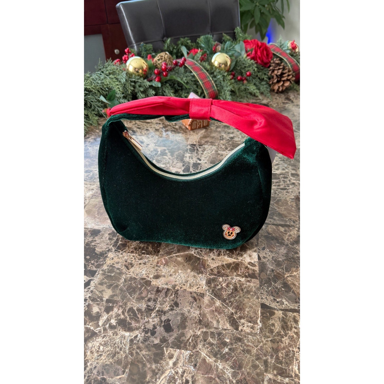 NEW Gingerbread Man Velvet Crossbody Purse - Red Bow