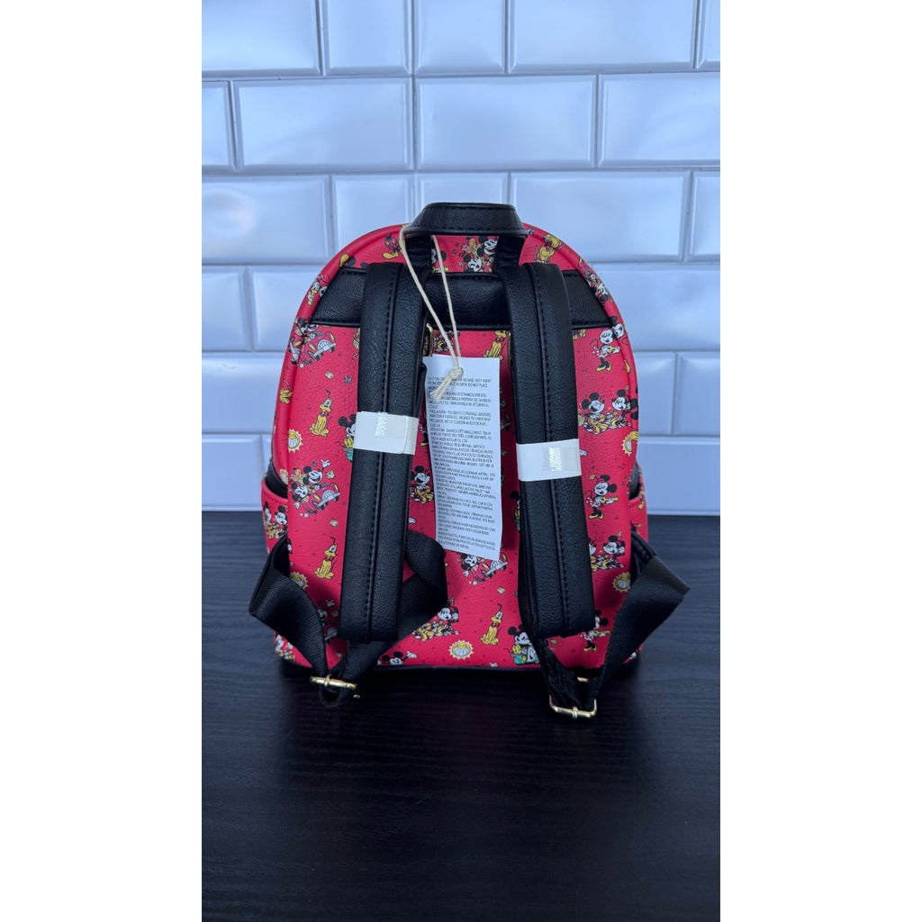 Disney Parks x Loungefly Mickey & Minnie Runaway Railway Mini Backpack Red AOP