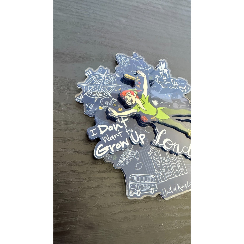 NWT Disney Parks Peter Pan Never Grow Up Acrylic Magnet - Epcot UK Pavilion